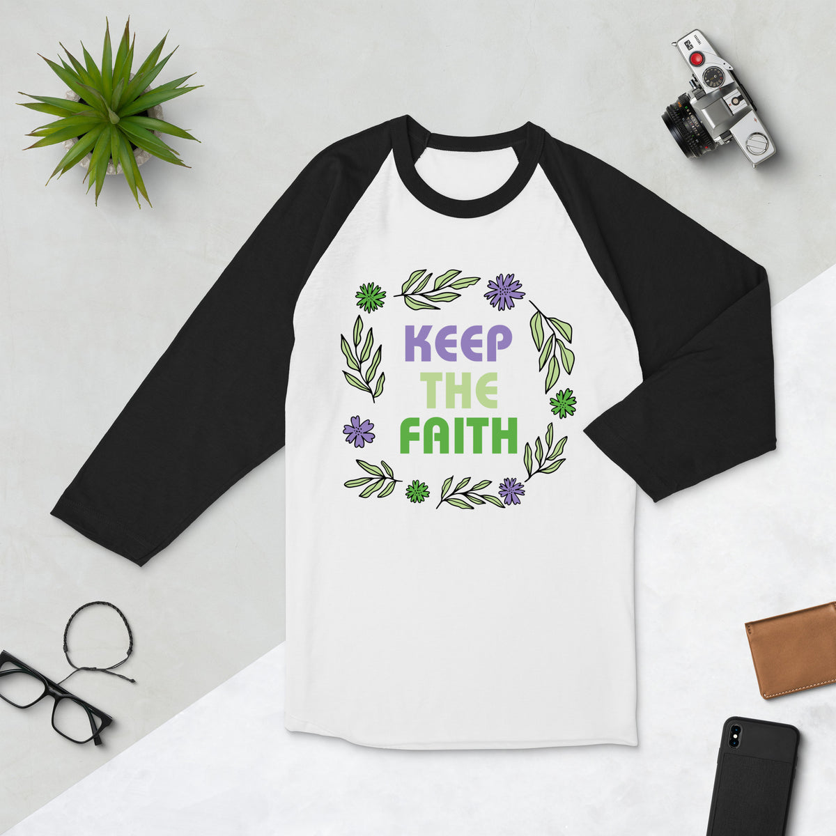 Faith and Florals - Keep the Faith Raglan - White Black - T-shirts