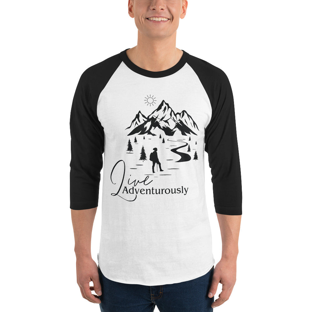 Mountain Explorer - Live Adventurously ¾ Raglan Sleeve Shirt - White Black - T.shirts