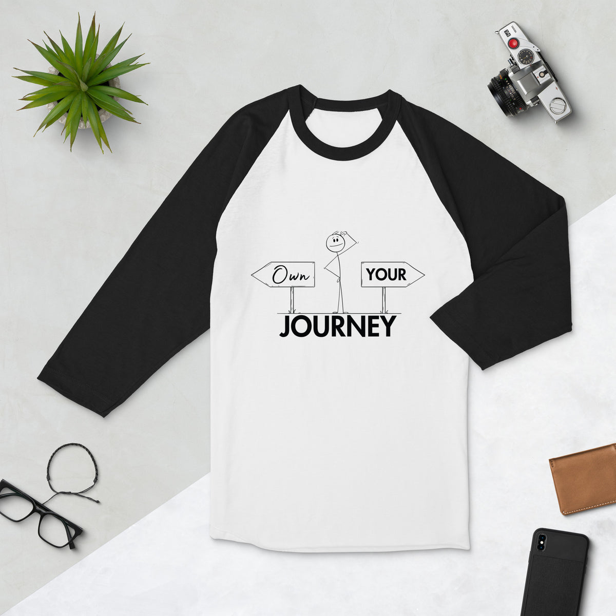 Personal Empowerment - Own Your Journey ¾ Sleeve Tee - White Black - T.shirts