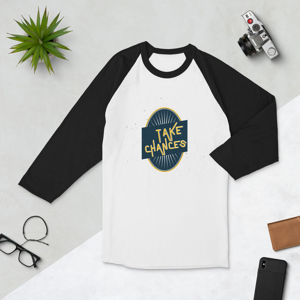 Leap Forward - TAKE CHANCES Inspirational Raglan - White Black - T-shirts