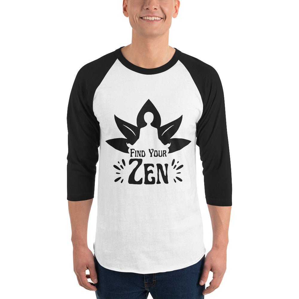 Zen Awakening - Meditative Lotus Raglan - White Black - T.shirts