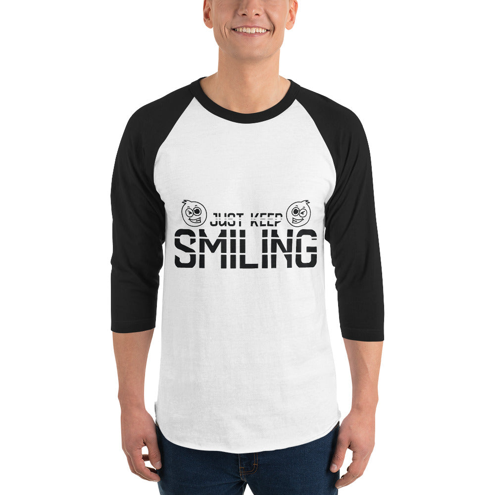 Just Keep Smiling - Cheerful Raglan Tee - White Black - T.shirts