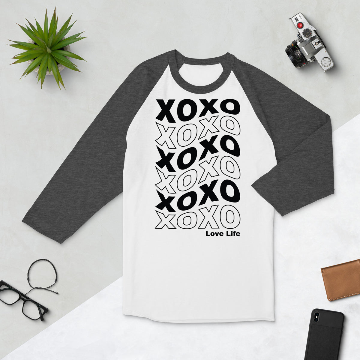 XO Pattern Motivational Shirt - White Heather Charcoal - T.shirts