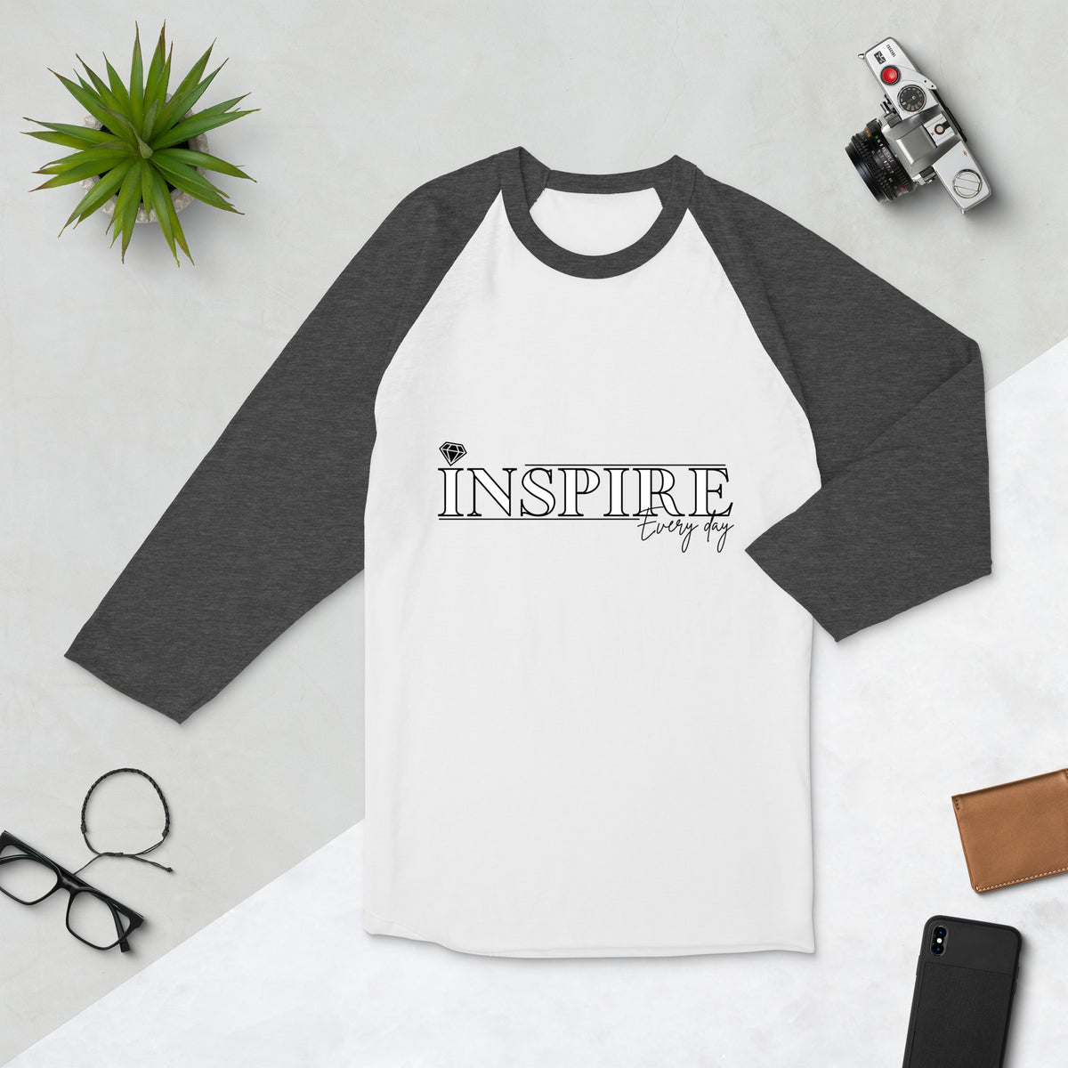 Empower with Style - Inspire Every Day Raglan - White Heather Charcoal - T-shirts