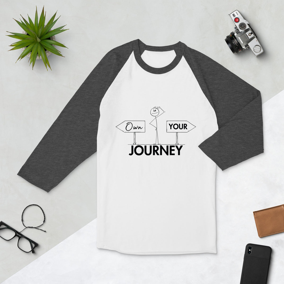 Personal Empowerment - Own Your Journey ¾ Sleeve Tee - White Heather Charcoal - T.shirts