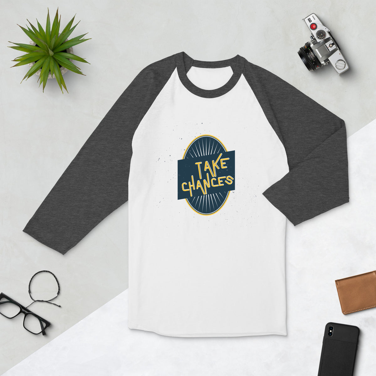 Leap Forward - TAKE CHANCES Inspirational Raglan - White Heather Charcoal - T-shirts