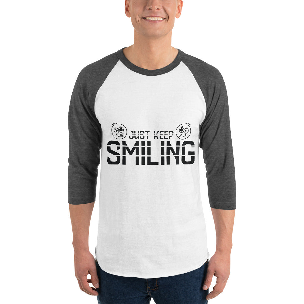 Just Keep Smiling - Cheerful Raglan Tee - White Heather Charcoal - T.shirts