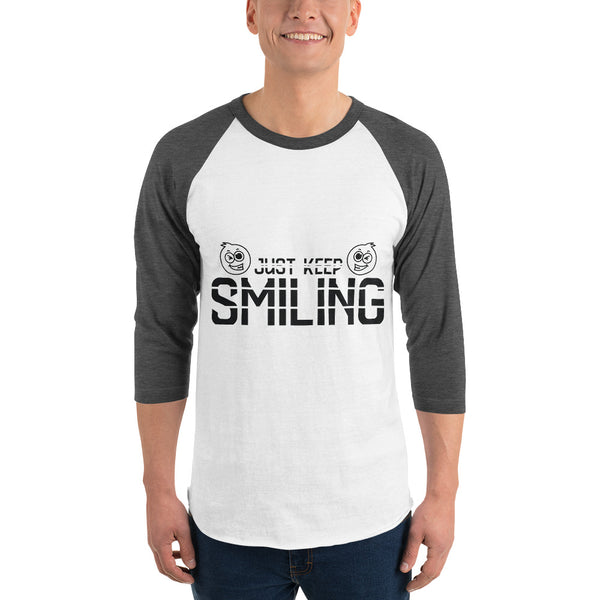 Just Keep Smiling - Cheerful Raglan Tee - White Heather Charcoal - T.shirts