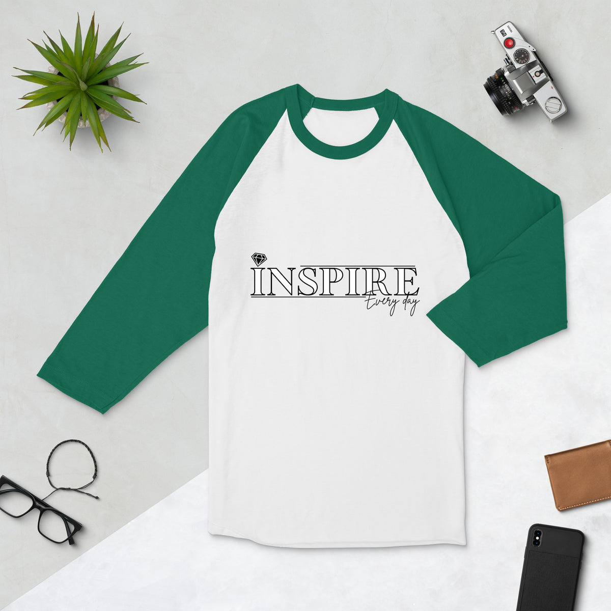 Empower with Style - Inspire Every Day Raglan - White Kelly - T-shirts