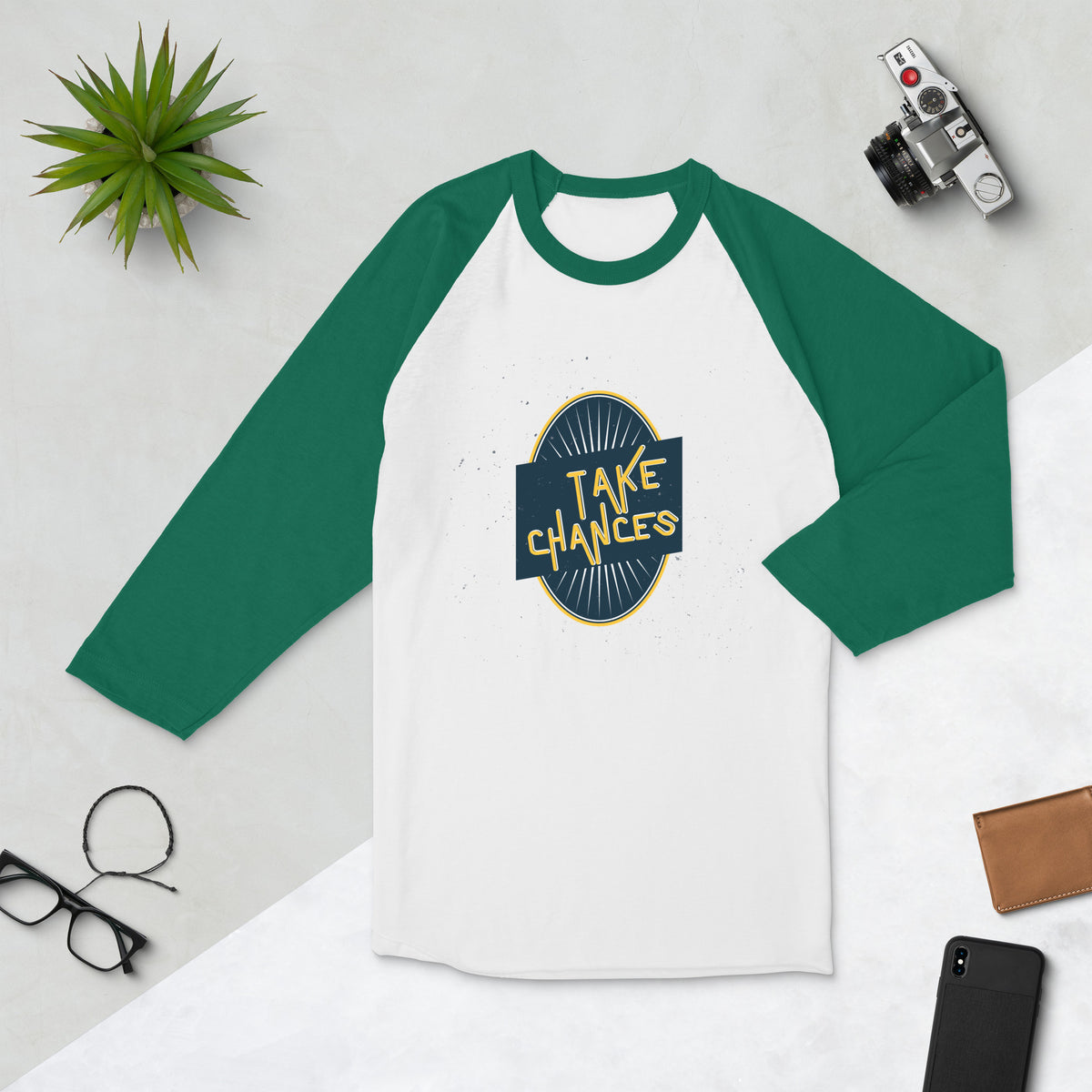 Leap Forward - TAKE CHANCES Inspirational Raglan - White Kelly - T-shirts