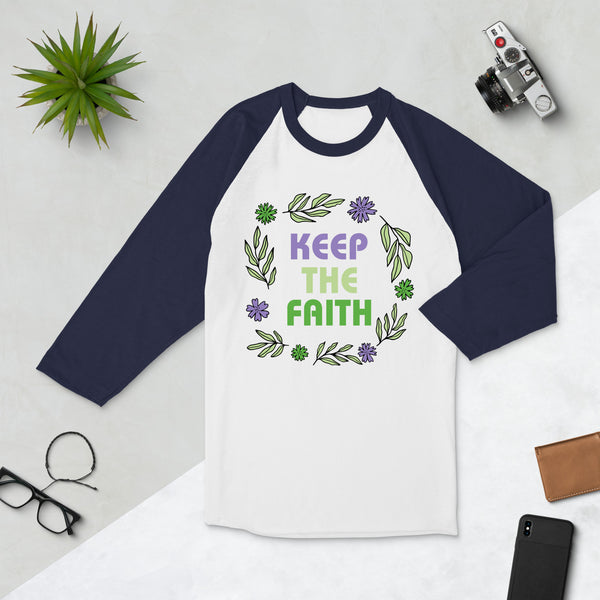 Faith and Florals - Keep the Faith Raglan - White Navy - T-shirts