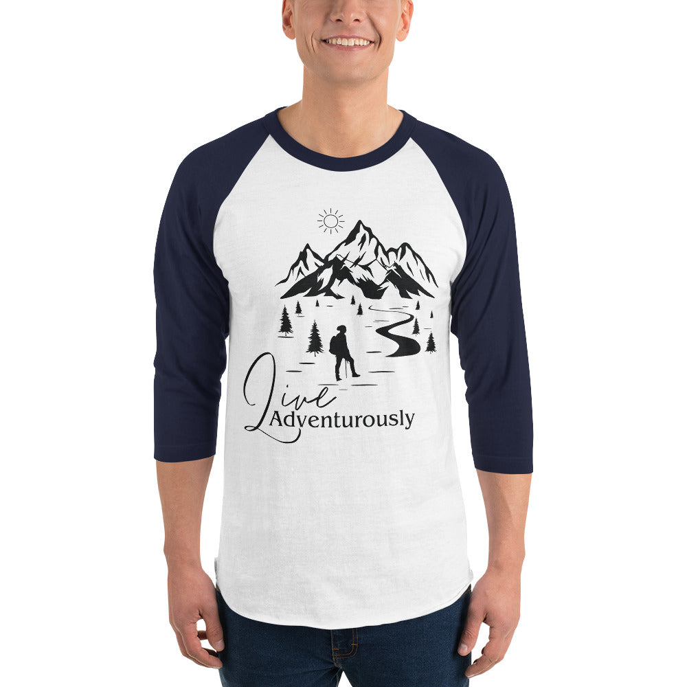 Mountain Explorer - Live Adventurously ¾ Raglan Sleeve Shirt - White Navy - T.shirts