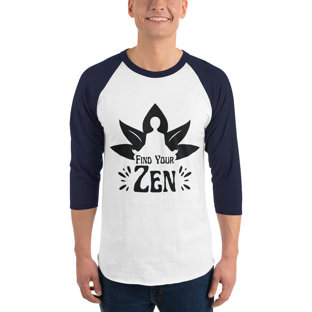 Zen Awakening - Meditative Lotus Raglan - White Navy - T.shirts