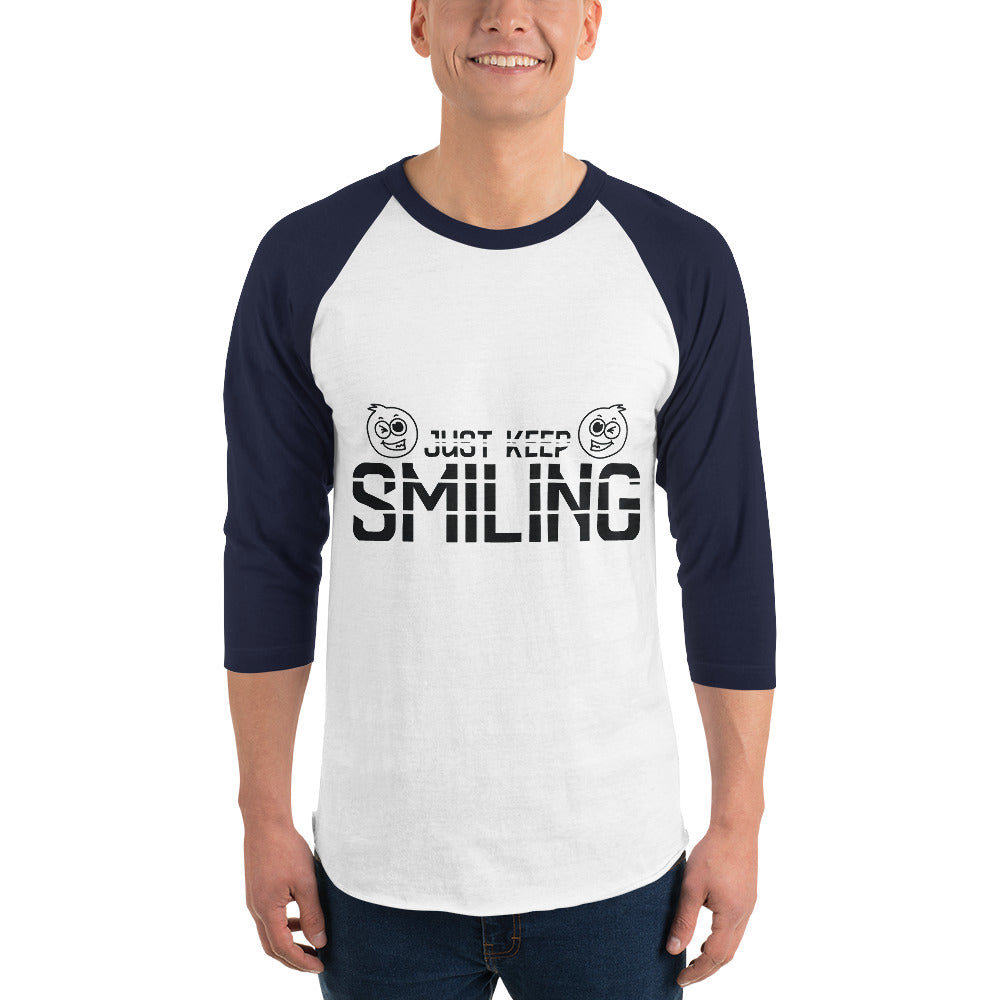 Just Keep Smiling - Cheerful Raglan Tee - White Navy - T.shirts