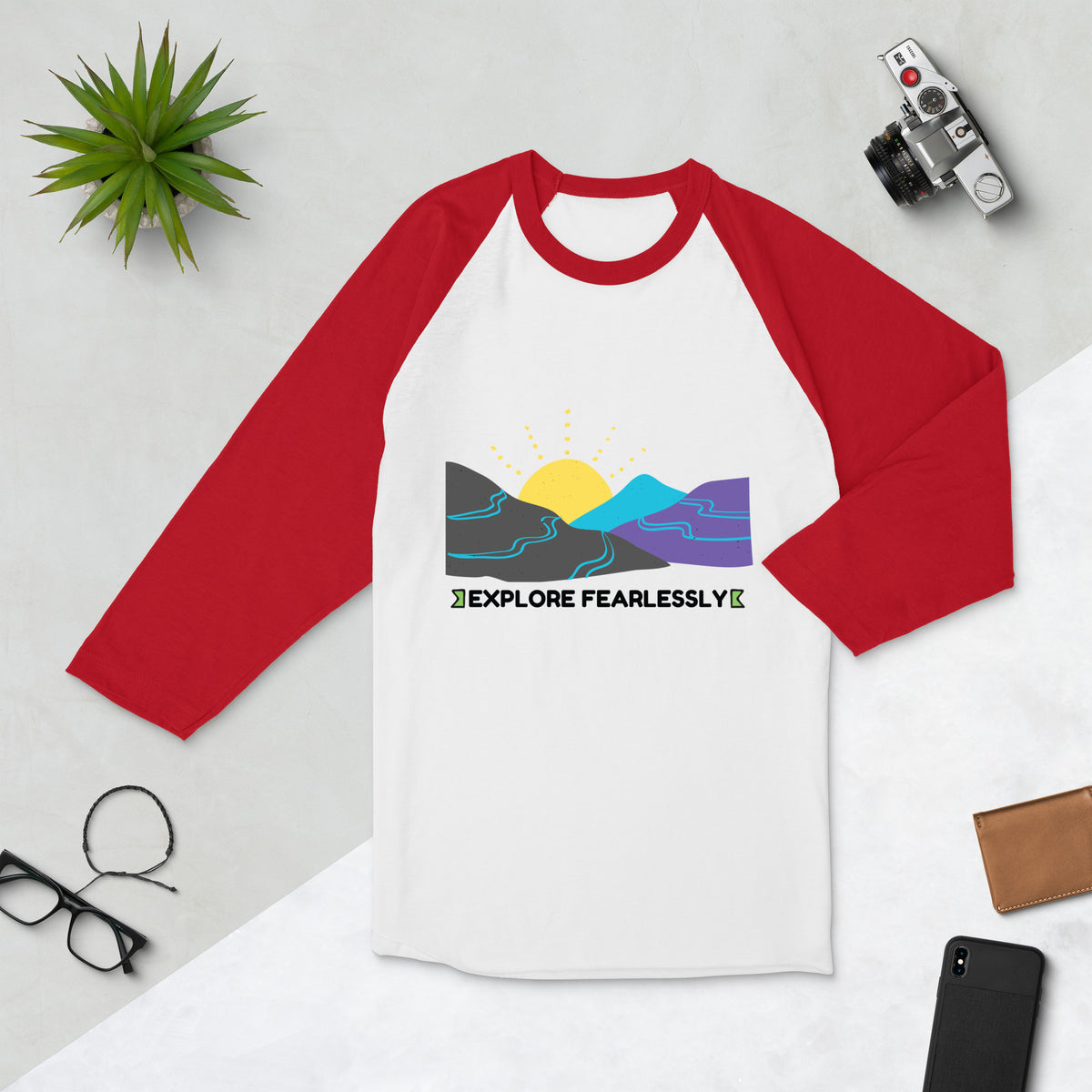 Explore Fearlessly - Adventurous Mountain T-Shirt - White Red - T-shirts