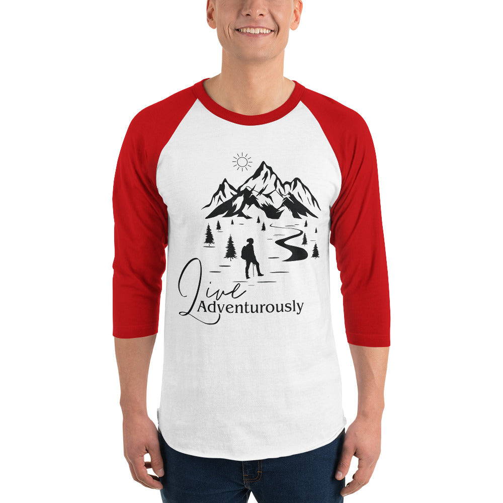 Mountain Explorer - Live Adventurously ¾ Raglan Sleeve Shirt - White Red - T.shirts