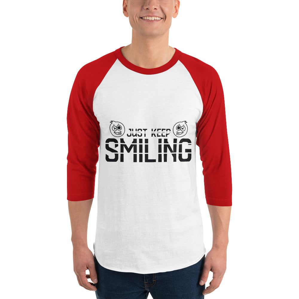 Just Keep Smiling - Cheerful Raglan Tee - White Red - T.shirts