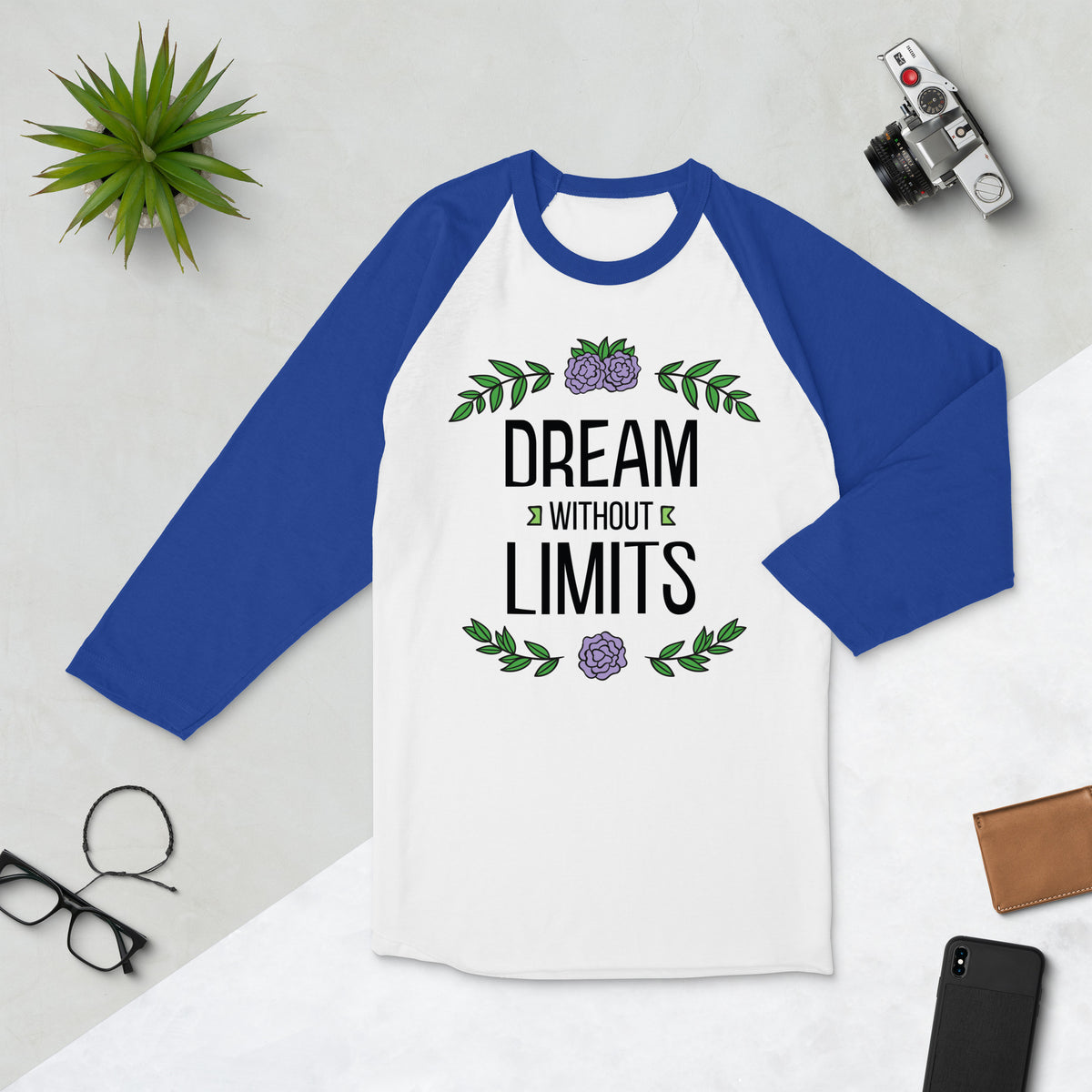 Dream Without Limits - Inspirational Floral Tee - White Royal - T-shirts