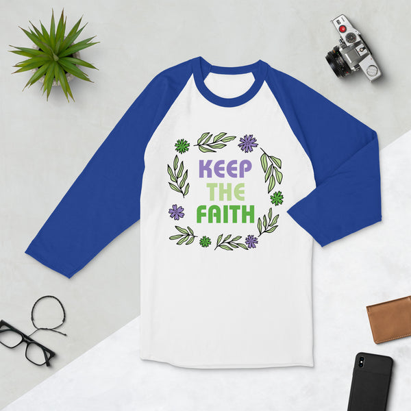 Faith and Florals - Keep the Faith Raglan - White Royal - T-shirts