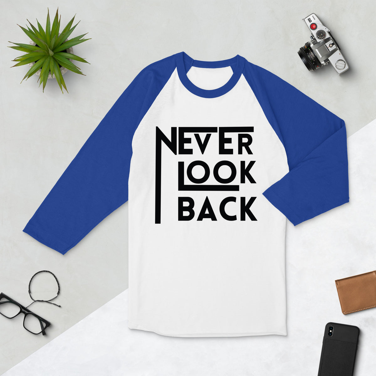 Stay Inspired - Never Look Back Baseball Raglan - White Royal - T.shirts