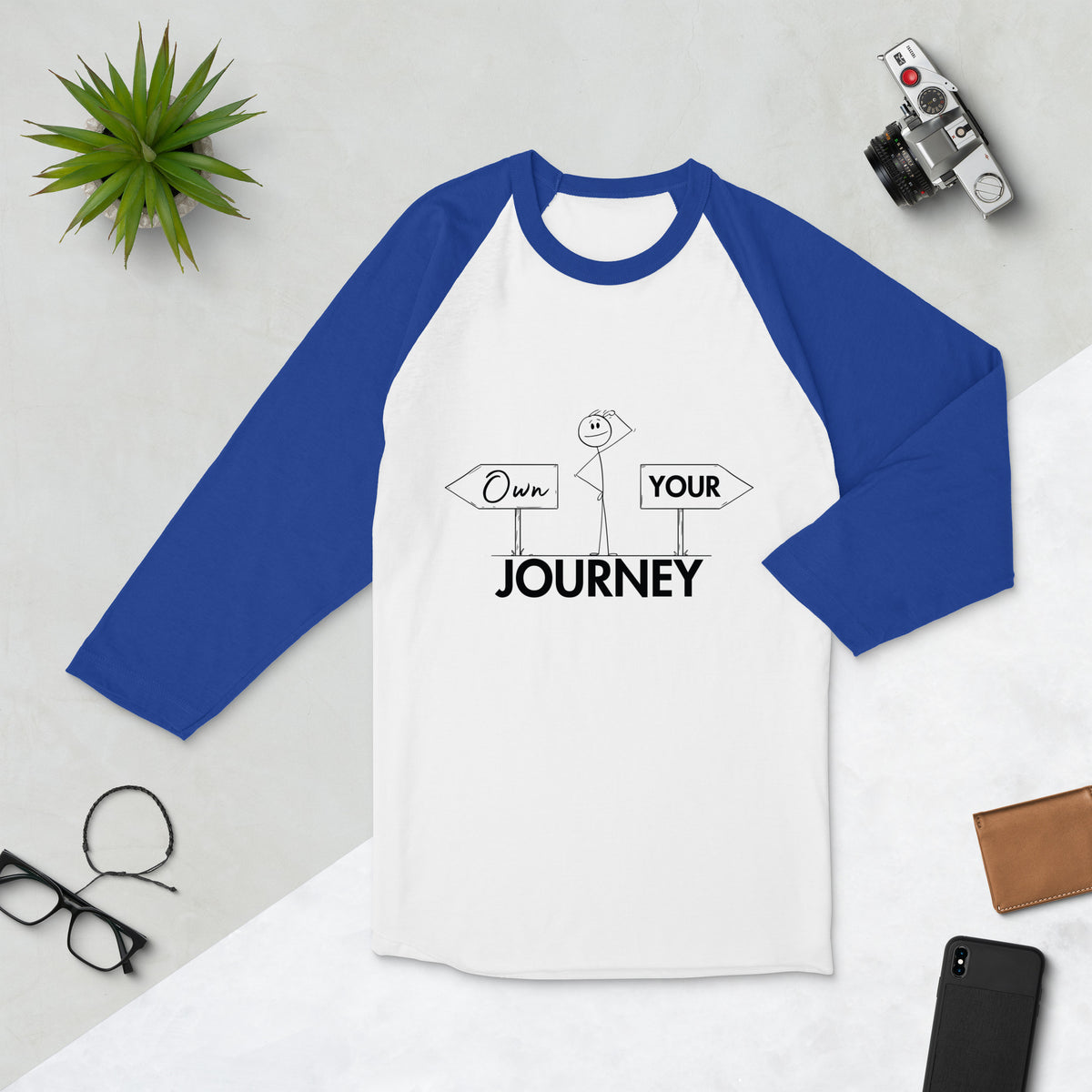 Personal Empowerment - Own Your Journey ¾ Sleeve Tee - White Royal - T.shirts