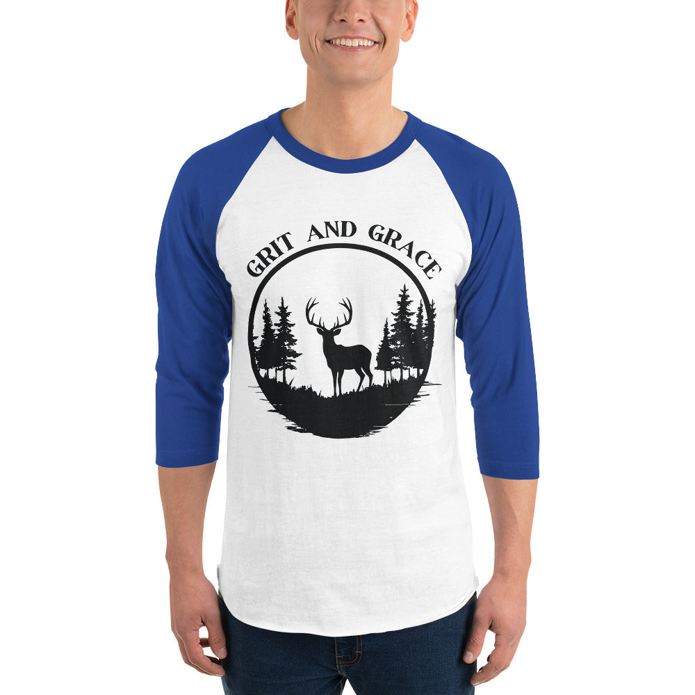 Grit and Grace - Majestic Stag Raglan Shirt - White Royal - T.shirts