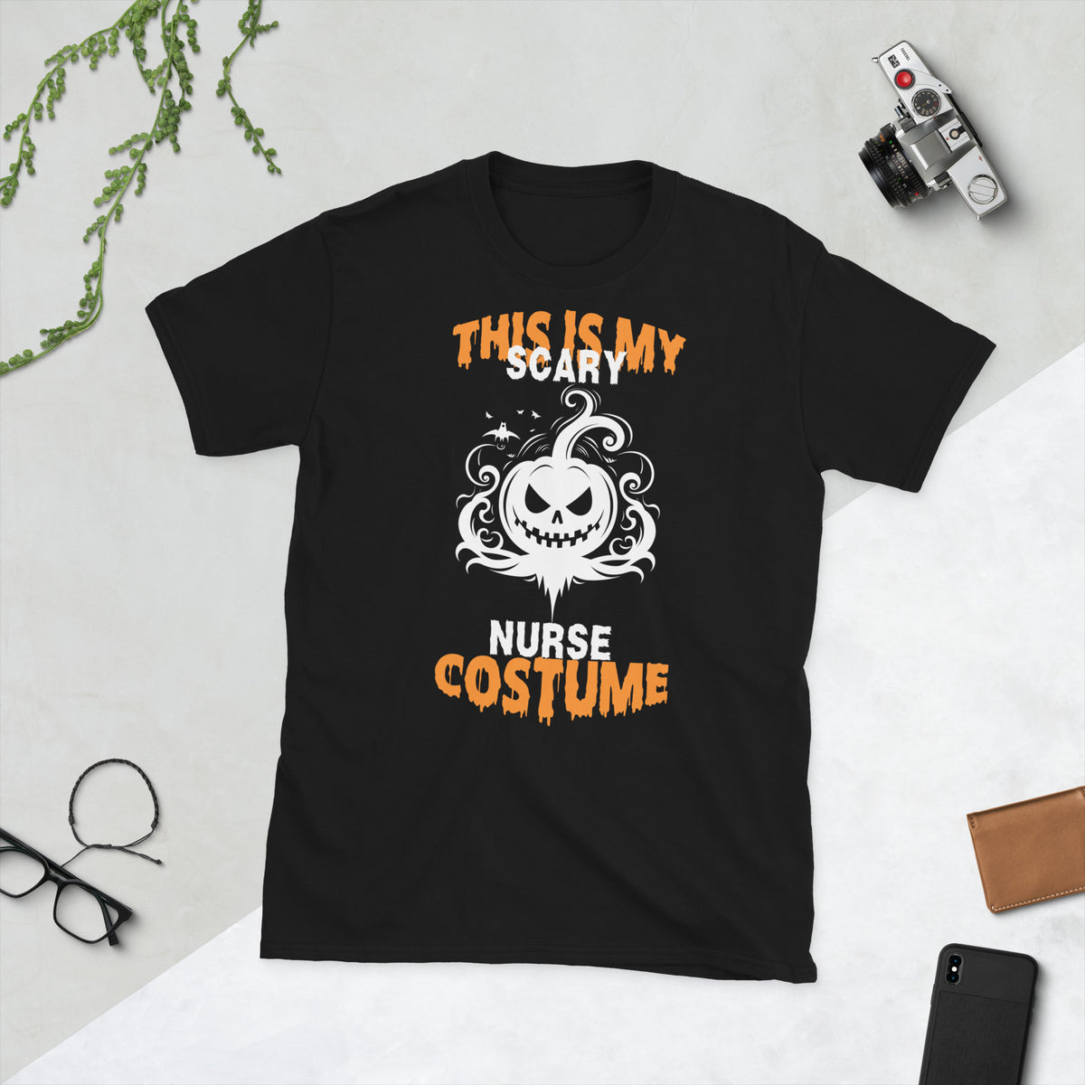 Pumpkin Grin Nurse Shirt - Halloween Fun - Black - Print Material