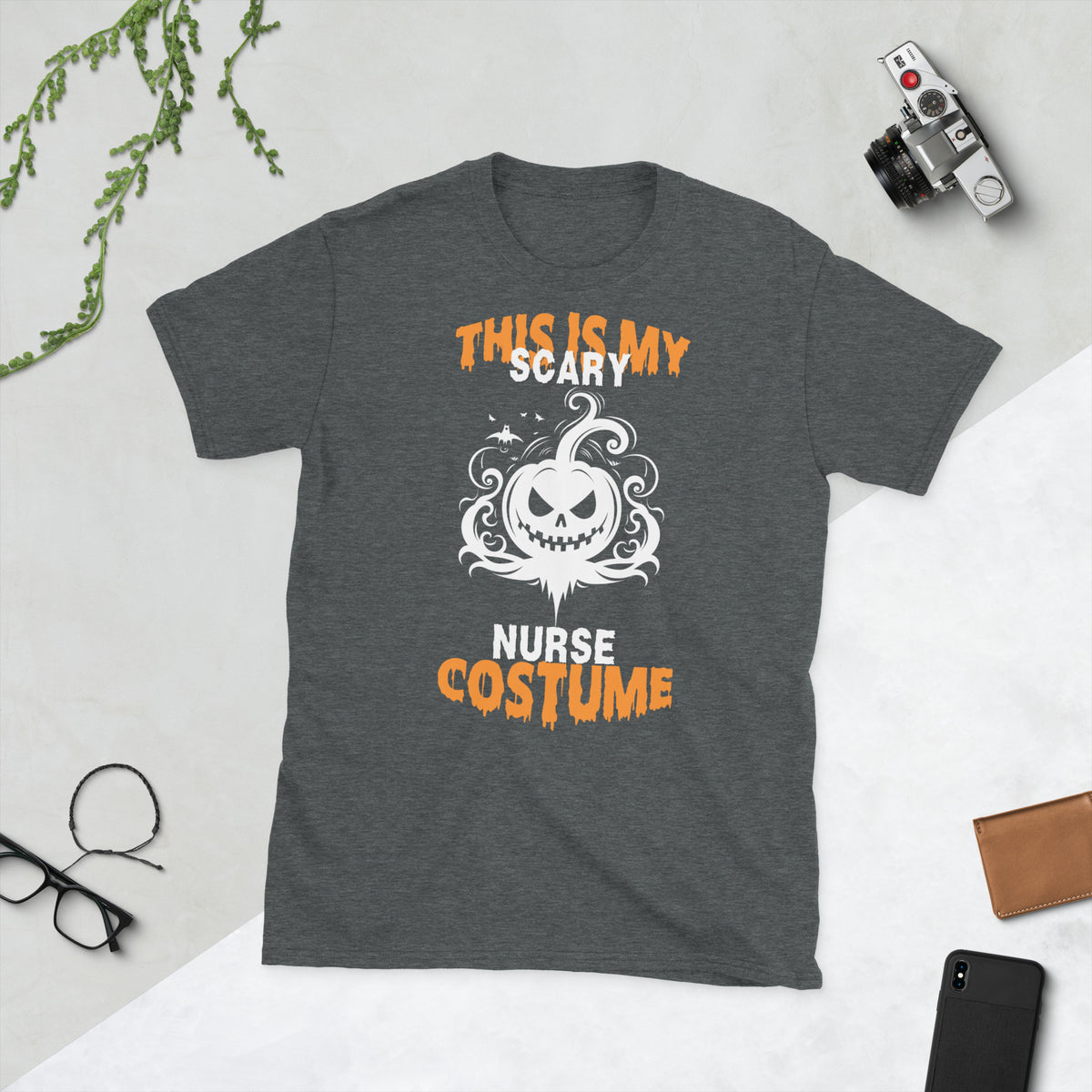 Pumpkin Grin Nurse Shirt - Halloween Fun - Dark Heather - Print Material