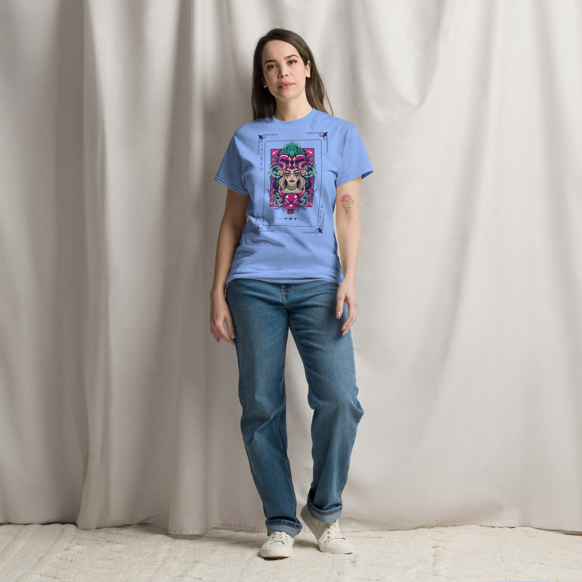 Sacred Bull Unisex Classic Tee - Mystical and Vibrant Design - Carolina Blue - T-shirts