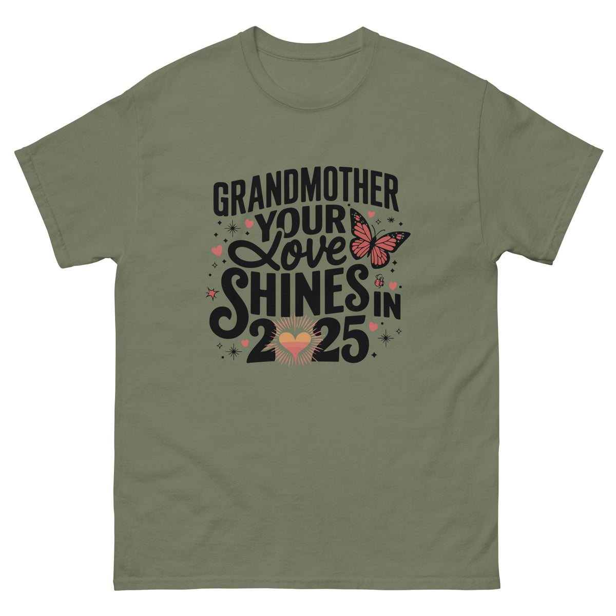 Gildan Grandma Love Shirt – 2025 Keepsake Gift - Military Green - T-Shirts