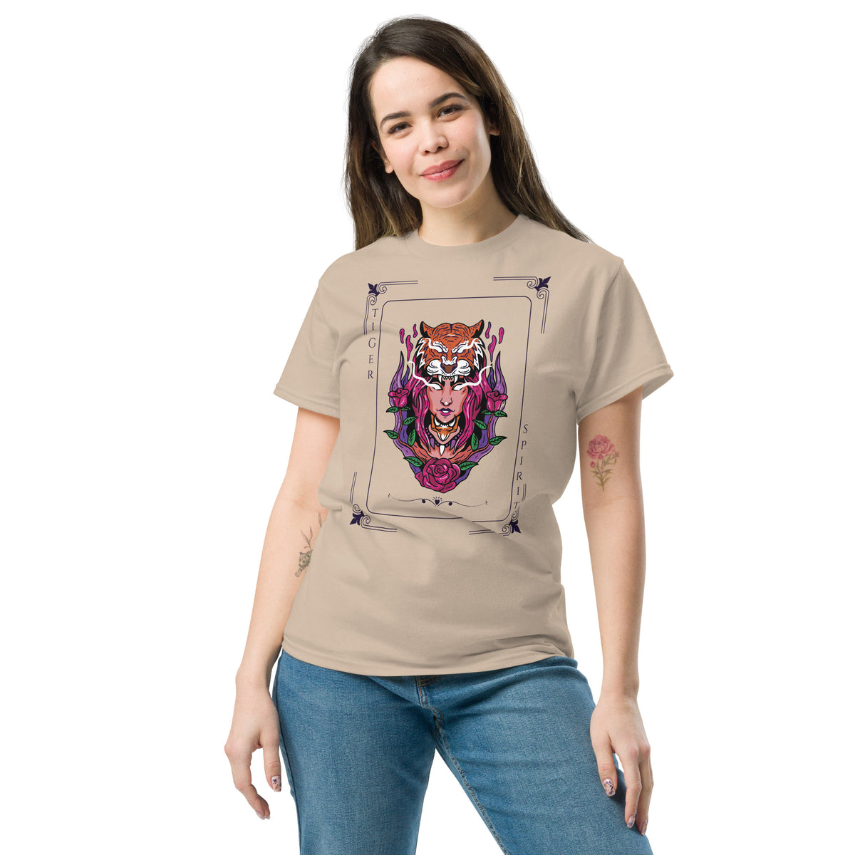 Tiger Spirit Classic Tee - Bold Design - Fierce Memories - Sand - T-shirts