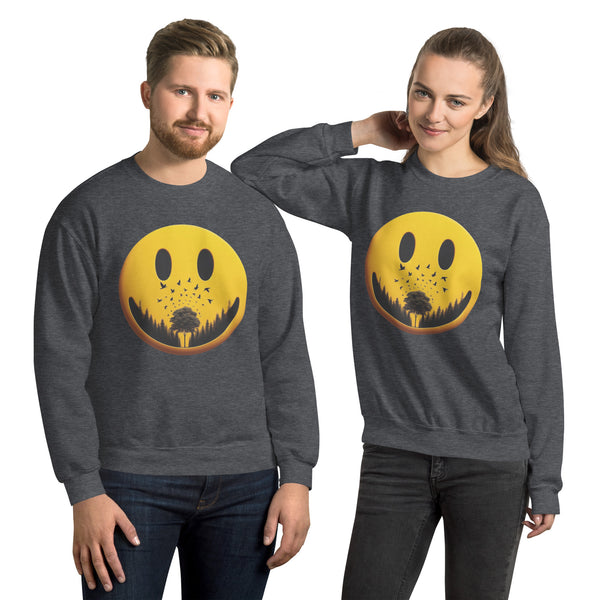 Nature's Embrace - The Happy Face Sweatshirt" - Dark Heather - Sweatshirts