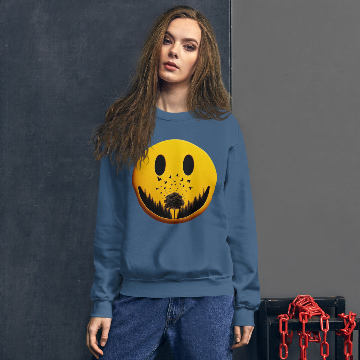 Nature's Embrace - The Happy Face Sweatshirt" - - Sweatshirts