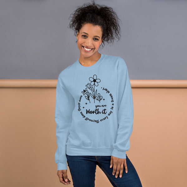 Uplifting Floral Sweatshirt - You Are Worth It - Light Blue -