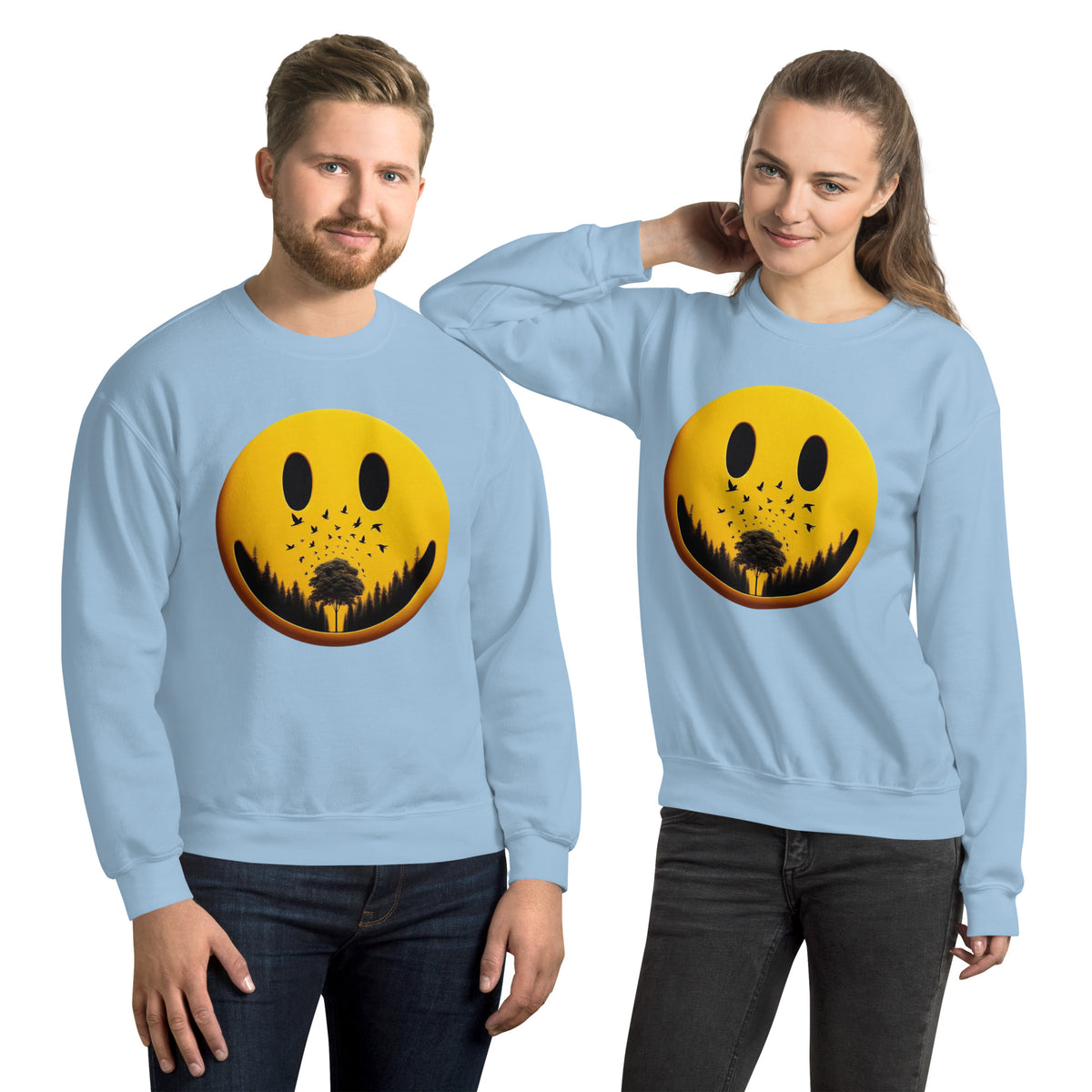 Nature's Embrace - The Happy Face Sweatshirt" - Light Blue - Sweatshirts