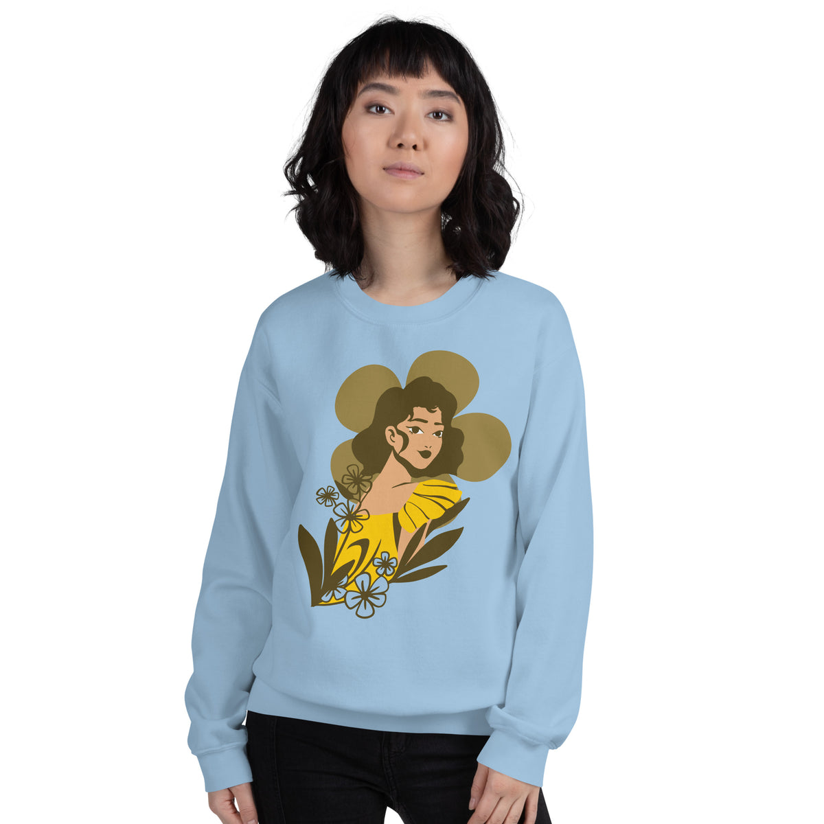 Golden Grace - Elegant Floral Sweatshirt - Light Blue - Sweatshirts