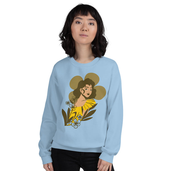 Golden Grace - Elegant Floral Sweatshirt - Light Blue - Sweatshirts