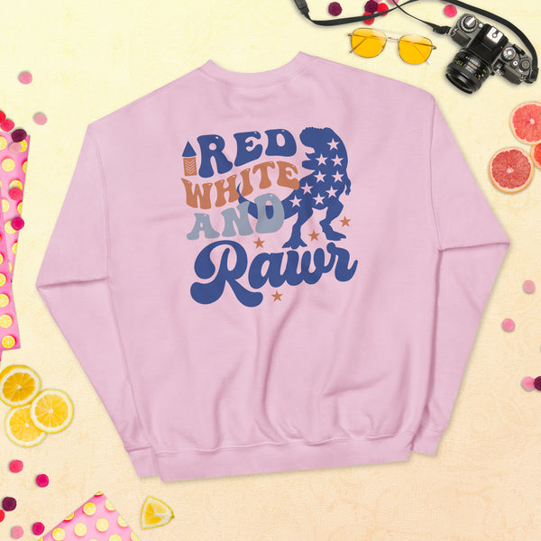 Red, White, and Rawr - Unisex Dinosaur Sweatshirt - -