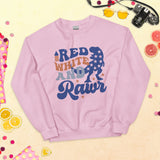 Red, White, and Rawr - Unisex Dinosaur Sweatshirt - Light Pink -