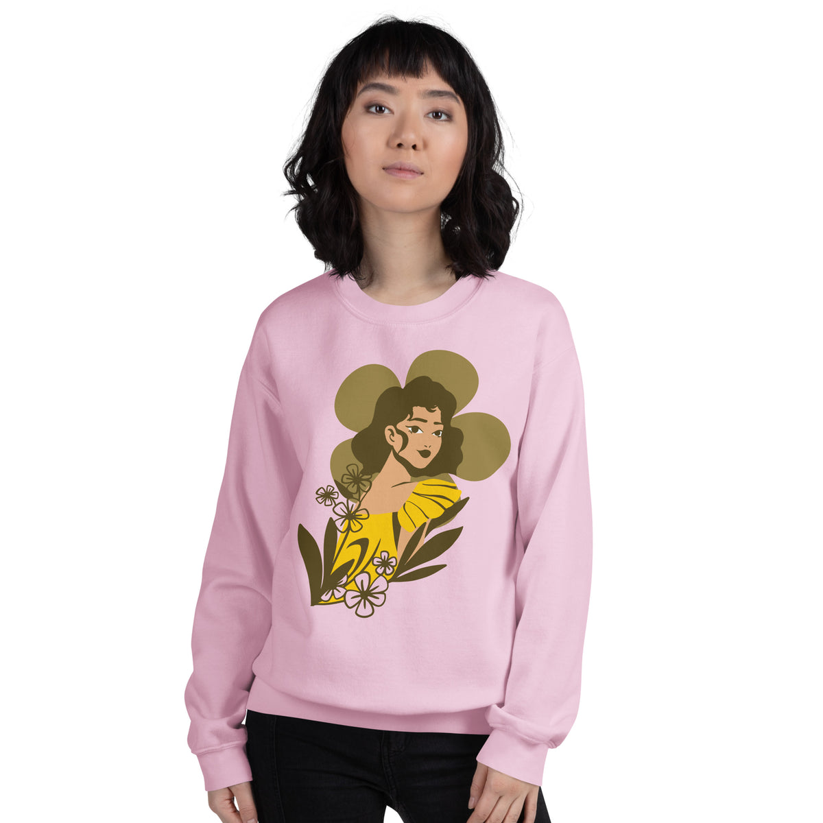 Golden Grace - Elegant Floral Sweatshirt - Light Pink - Sweatshirts