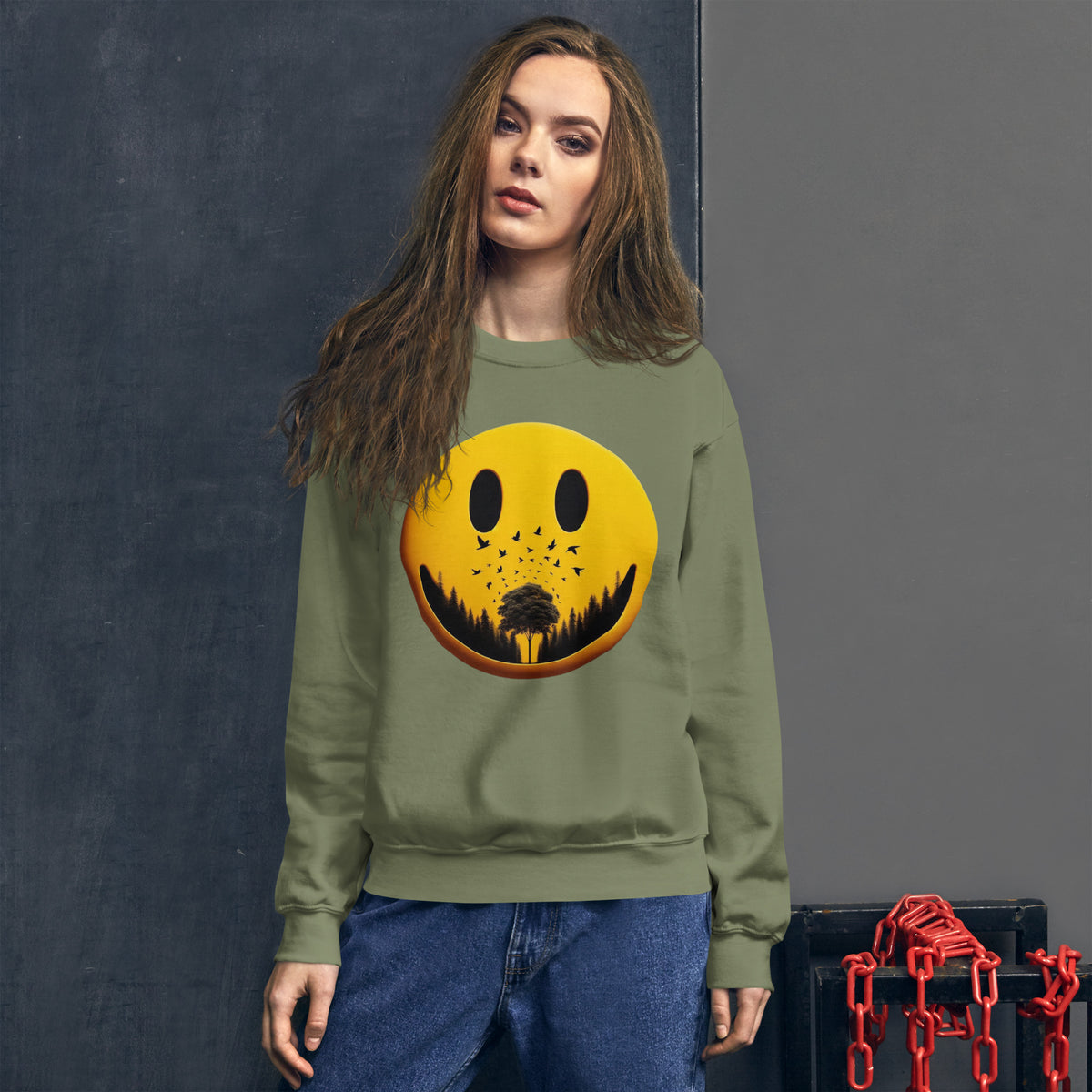 Nature's Embrace - The Happy Face Sweatshirt" - - Sweatshirts