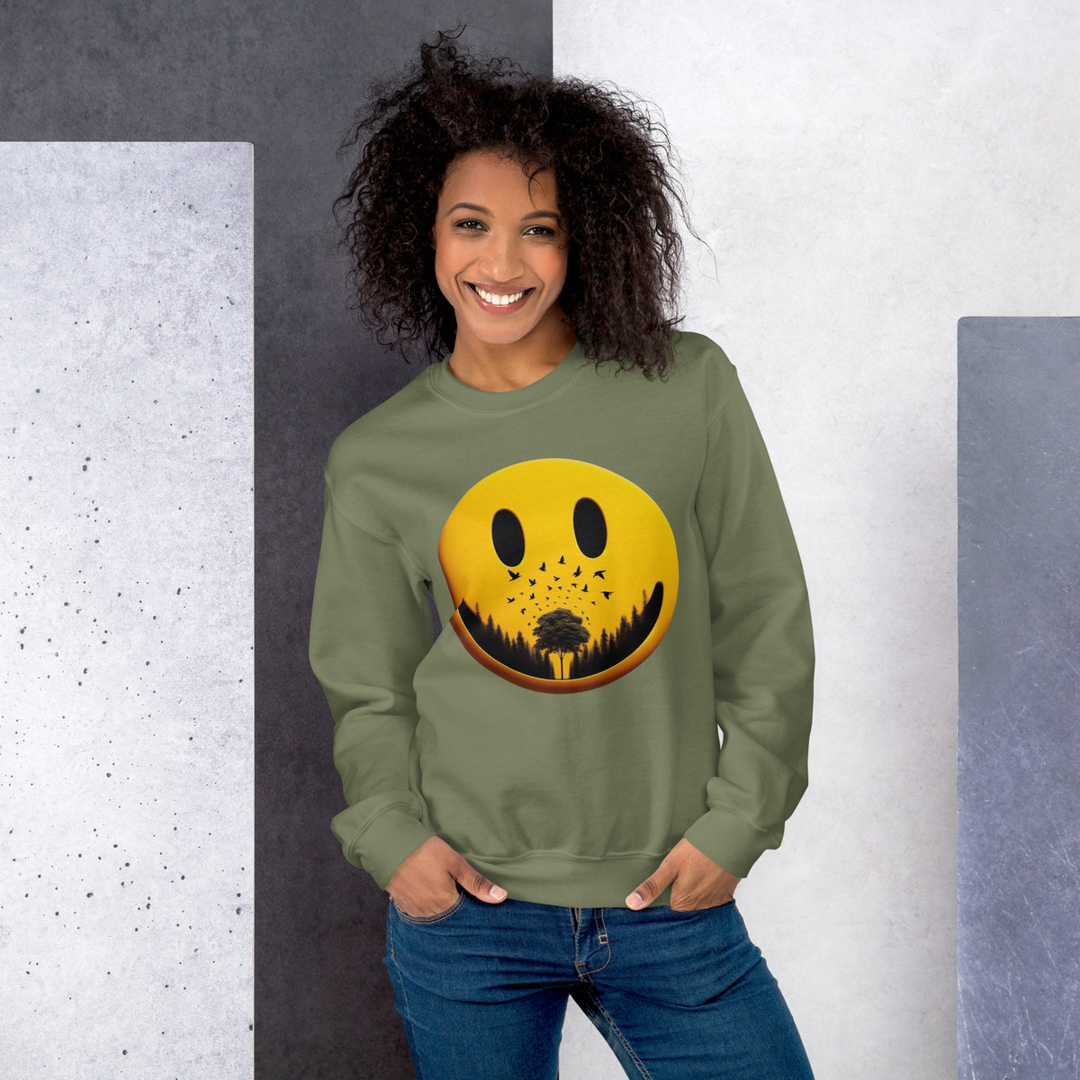 Nature's Embrace - The Happy Face Sweatshirt" - - Sweatshirts