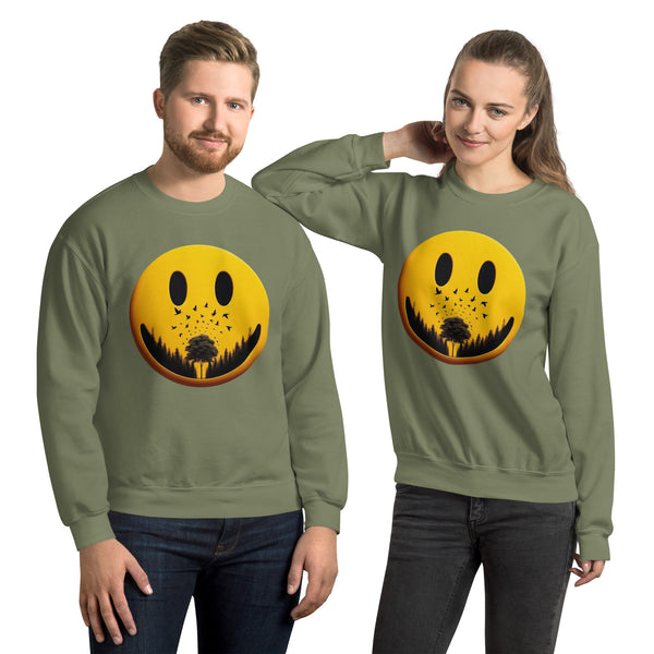 Nature's Embrace - The Happy Face Sweatshirt" - Military Green - Sweatshirts