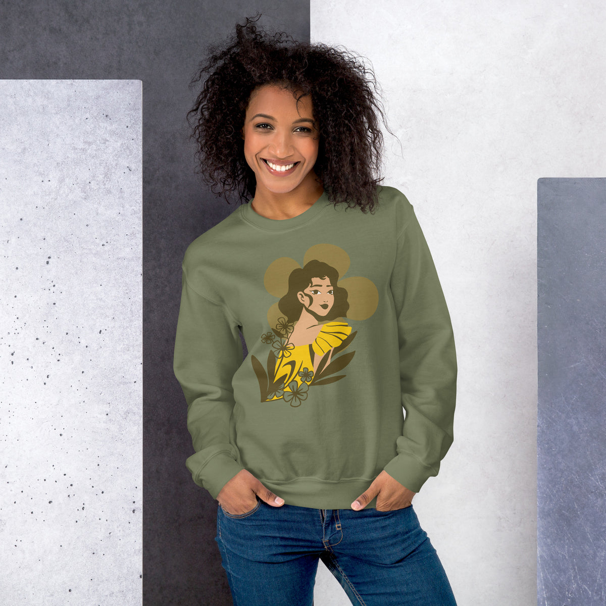 Golden Grace - Elegant Floral Sweatshirt - - Sweatshirts