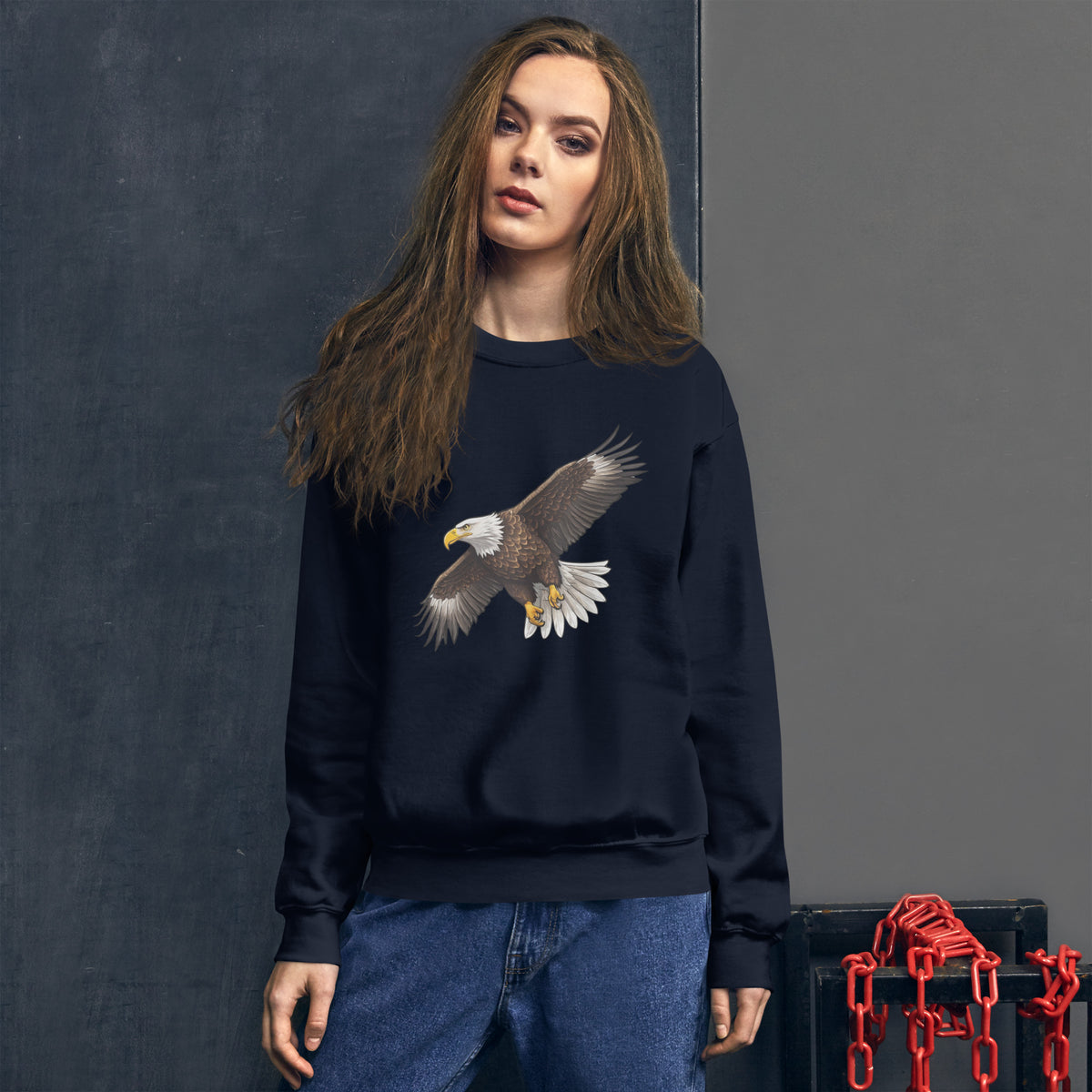 Soar High - Realistic Bald Eagle Sweatshirt - Navy - Sweatshirts