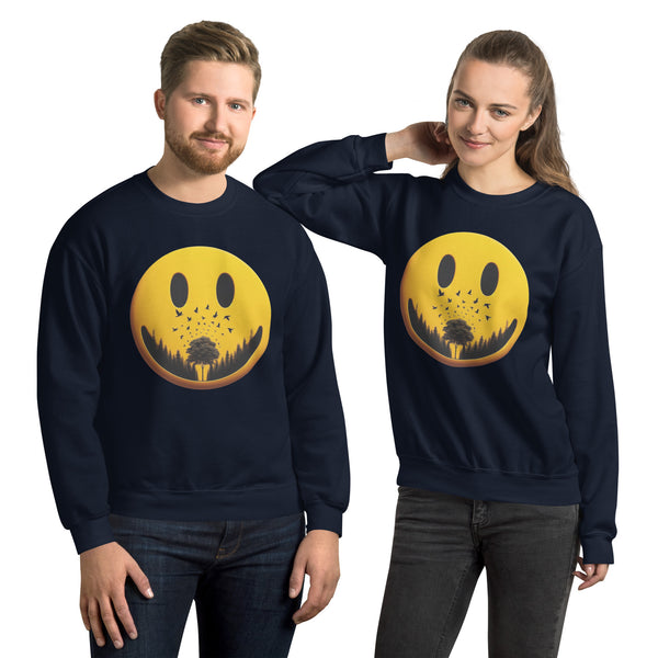 Nature's Embrace - The Happy Face Sweatshirt" - Navy - Sweatshirts