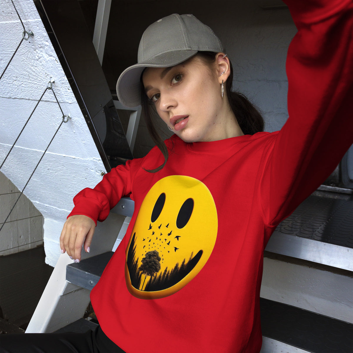 Nature's Embrace - The Happy Face Sweatshirt" - - Sweatshirts