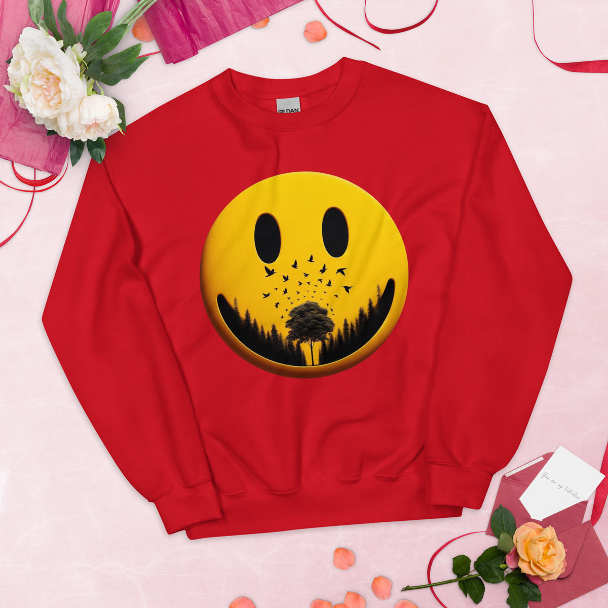 Nature's Embrace - The Happy Face Sweatshirt" - - Sweatshirts