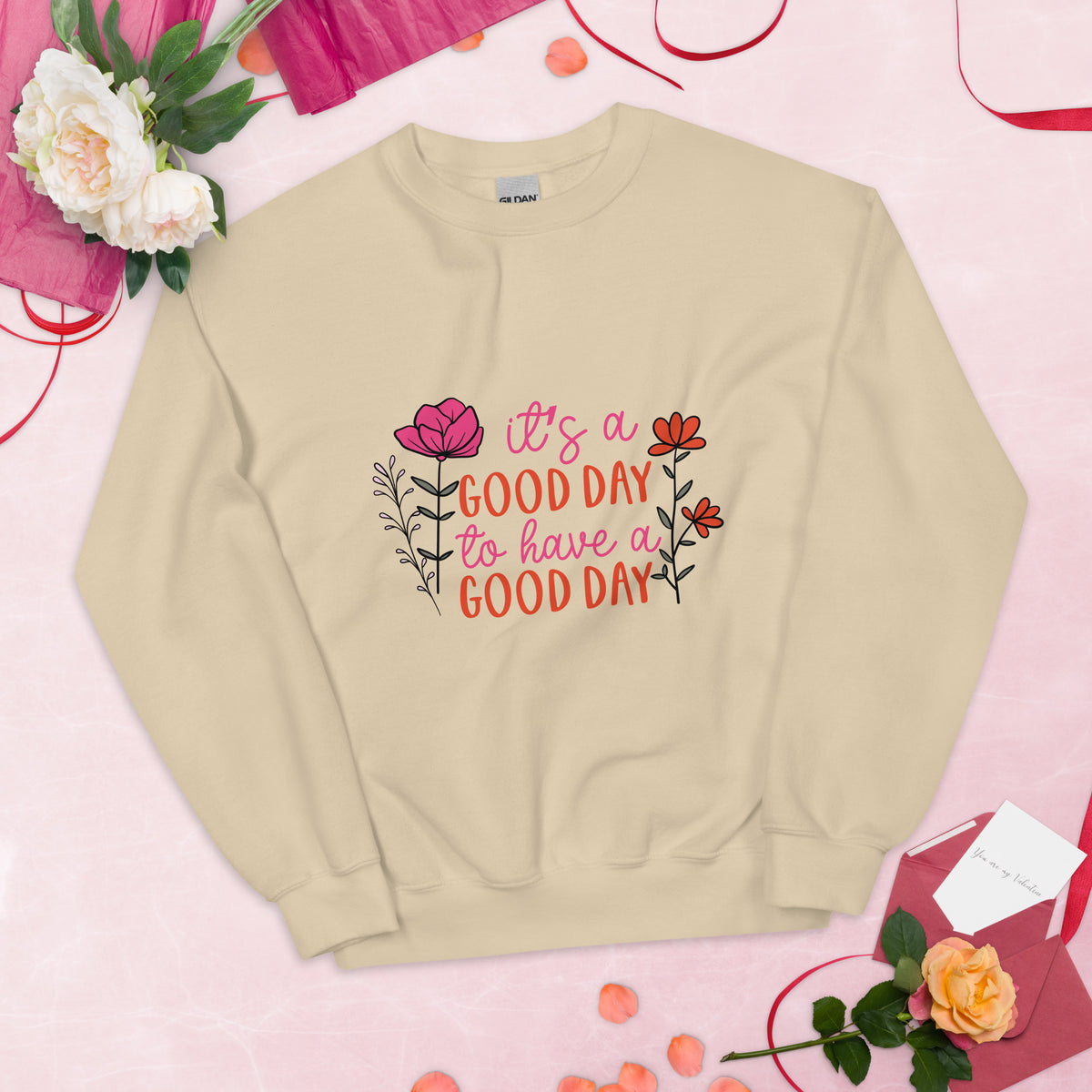 Flower-Powered Good Day Sweatshirt - Sand -