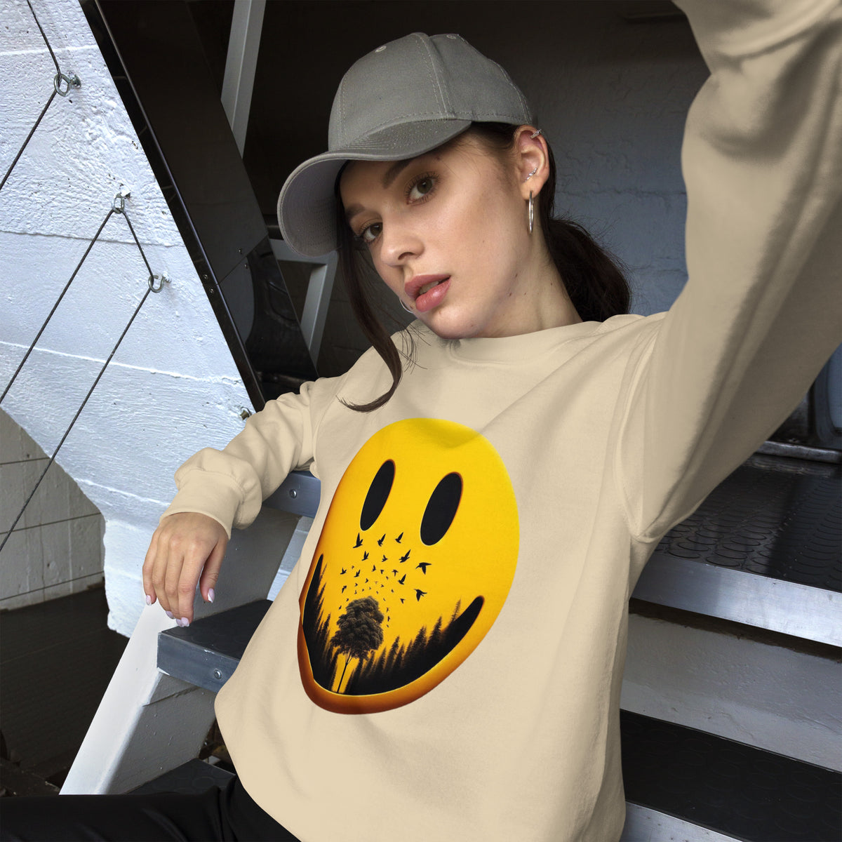 Nature's Embrace - The Happy Face Sweatshirt" - - Sweatshirts